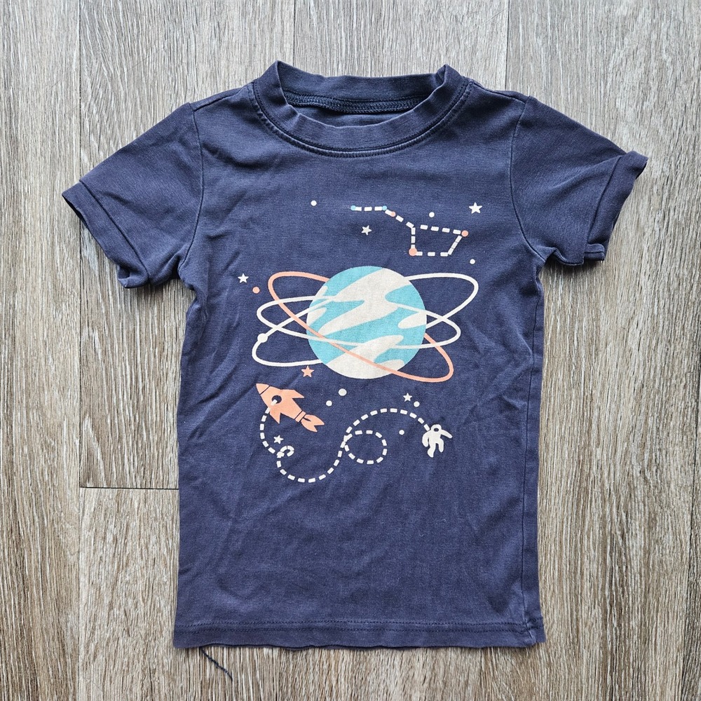 Kids Blue Space Rocket Planet Astronaut Graphic T-Shirt Top Family Feeling 5T